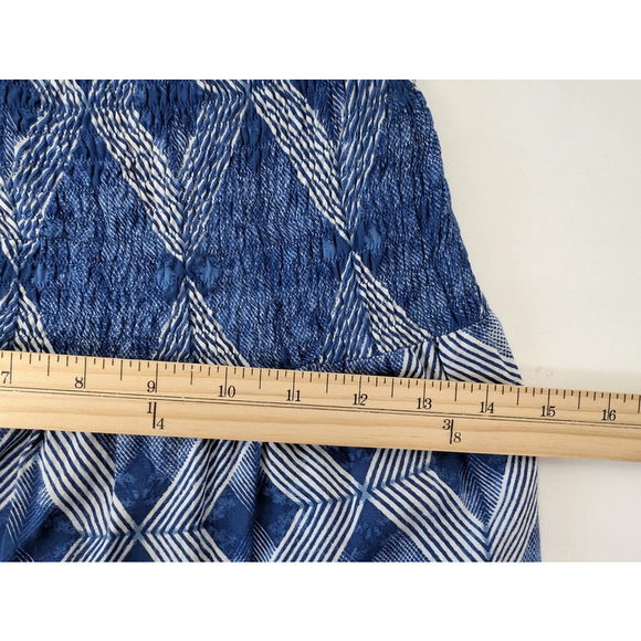Anthropologie Aila Blue Smocked Ruffle Maxi Dress Navy Blue Ikat Geometric S - Picture 10 of 11